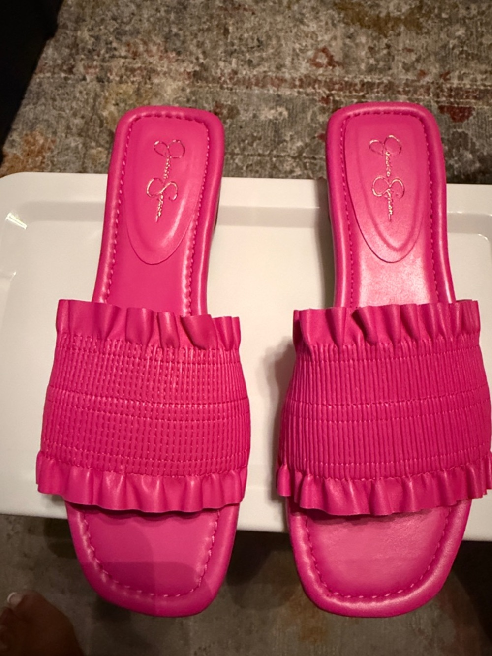 Jessica Simpson Hot Pink Ruffle Slide Mules